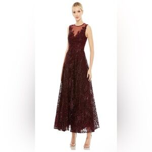 Mac Duggal Elegant Burgundy Lace Dress Style# 20421